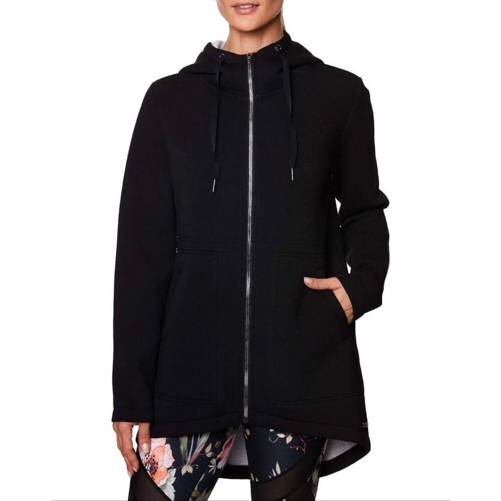 Betsey Johnson Womens Bonded Anorak Hooded Jacket size XL Black Full Zip High Lo